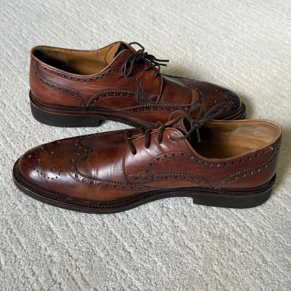 Magnanni Mens‎ Brown Leather Wingtip Brogue Oxford Shoes Vibram Sole 10 M Cognac
